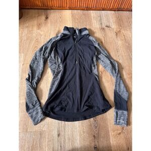 Lululemon Warm Heart Half Zip Pullover Black Grey Space Dye Top Size 6